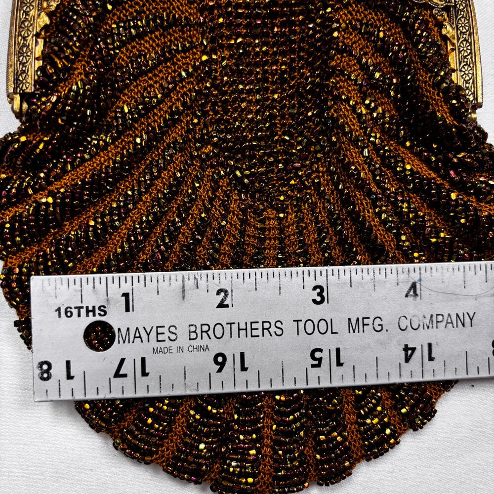 Antique 1920s Art Deco Beaded Purse Glass Seed Beads Metal Frame Flapper Bag 20s - Picture 4 of 10